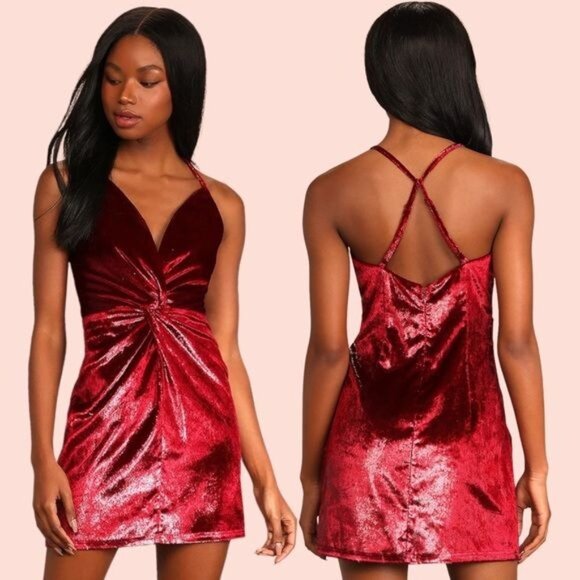 LULUS  Wine Red Velvet Sleeveless Mini Dress - S - Picture 7 of 11